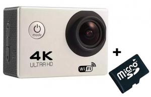 Camera Video Sport 4K iUni Dare 85i, WiFi, mini HDMI, 2 inch LCD, Argintiu + Sport Kit + Card MicroSD 8GB