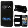 Huse Husa Flip HTC Desire 500 Piele PU Cu Dubla Fereastra Si Stand Neagra