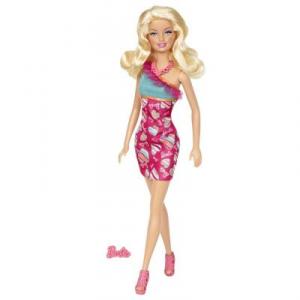 Papusa Barbie in rochite cu paiete stralucitoare roz
