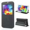 Huse Husa Flip Cu Stand Si Fereastra Samsung Galaxy S5 Textura Nisip Neagra