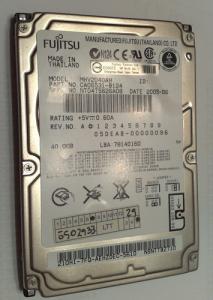 Fujitsu HDD notebook Fujitsu Hornet Z60, 40GB, IDE ATA-6, 5400rpm, 8MB cache, 2.5in (MHV2040AH)