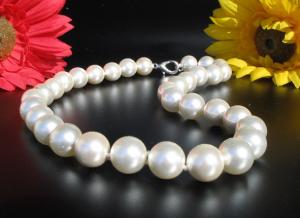 Set bijuterii perle albe de cultura:colier, bratara&cercei argint