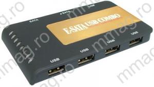 114220 - Hub USB cu 4 porturi, 1 port SATA, eSATA