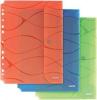 File de plastic Leitz Vivanto, cu clapã lateralã ºi arici, pentru 50 file format A4, 3 bucãþi/set: verde, albastru, portocaliu