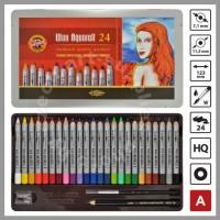 Set creioane colorate Wax Aquarell Cerate Pastel phi-11mm, L-123mm, set  24 culori in Cutie Metal