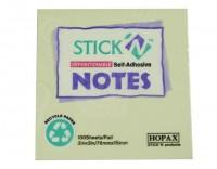 Stick notes 76 x  76 mm, 100 file, HOPAX - galben pastel - hartie reciclata