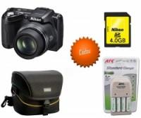 Aparat foto Nikon Coolpix L110 negru + geanta Nikon CS-P03 + card SD Nikon 4GB + Incarcator si 4 acumulatori ATC