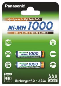 2x Panasonic 1000mAh AAA Rechargeable Battery NiMH BL109
