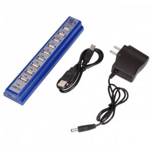 New 10 PORTS USB HUB 2 0 High Speed with Power Adapter Blue WW81007954