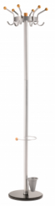Cuier metalic ALCO, 185/45cm, 6 agatatori metalice cu accesorii din lemn, suport umbrele - argintiu
