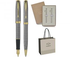 SET PARKER SONNET STILOU+PIX CISELE STERLING SILVER GT (argint masiv)+Cutie pt. cadou Premium dubla+Punga cadou!