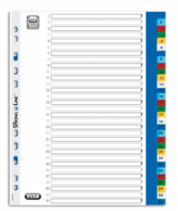 Index plastic color numeric 1-31, A4 XL, 120 microni, ELBA