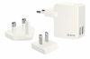 Duo-incarcator LEITZ Complete USB universal, pentru perete, 12W, 3 adaptoare incluse - alb