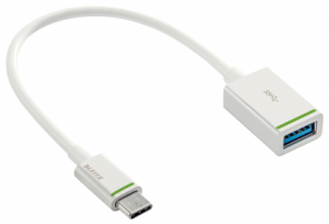 Cablu adaptor LEITZ Complete tip USB-C la tip USB-A(F), cu ieaire pan" la 3.1A, 15 cm - alb