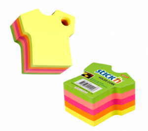 Notes autoadeziv Die-Cut - tricou, 70 x 70 mm, 400 file, Stick"n - 5 culori fluorescente