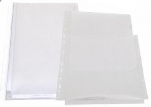 Folie protectie documente A4, cu burduf 20mm, PP - 150 microni, 10/set, Optima