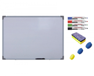 Pachet Tabla alba magnetica, 90x150 cm Premium + accesorii: markere, burete, magneti