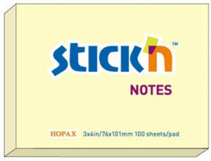 Notes autoadeziv 76 x 101 mm, 100 file, Stick"n - galben pastel