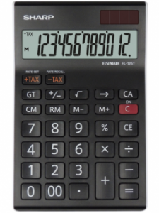 Calculator de birou, 12 digits, 176 x 112 x 13 mm, SHARP EL-125TWH - negru/alb
