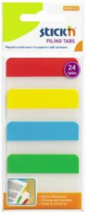 Stick index plastic transp. cu margine color 38 x 51 mm, 4 x 20 file/set, Stick"n - 4 culori neon