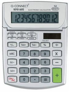 Calculator de birou, 12 digits, 102 x 140mm, ecran rabatabil, Q-Connect - gri