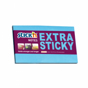 Notes autoadeziv extra-sticky 76 x 127mm, 90 file, Stick"n - albastru neon