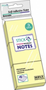 Notes autoadeziv 38 x  51 mm, 3 x 100 file/set, Stick"n - galben pastel