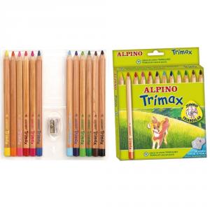 Creioane colorate triunghiulare, 12 culori/set, ALPINO Trimax Jumbo