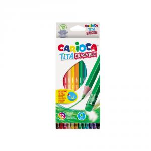 Creioane colorate Tita Erasable cu guma, flexibile, hexagonale, CARIOCA