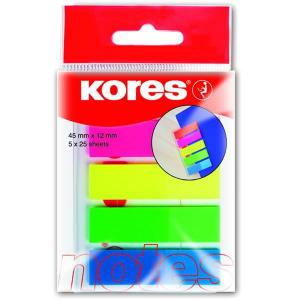 Notes index plastic 12 x 45 mm, 5 culori x 25 file KORES