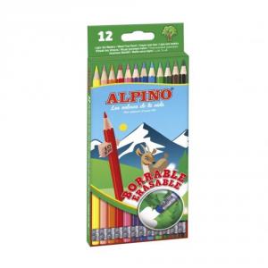 Creioane colorate cu guma de sters, cutie carton, ALPINO Erasable