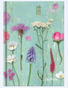 Agenda HERLITZ datata RO A5, 352 pagini + 16 pagini zentangle, coperta buretata, motiv flowers 2019