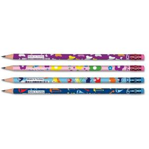Creion grafit cu modele jucause si guma, duritate HB Kids ADEL