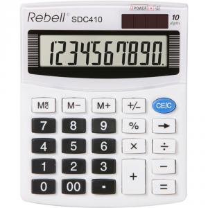 Calculator de birou, 10 digiti, SDC 410, 125 x 100 x 27 mm, alb, REBELL