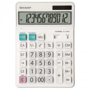Calculator de birou, 12 digiti, EL-340W, 189 x 127 x 18 mm, dual power, alb, SHARP