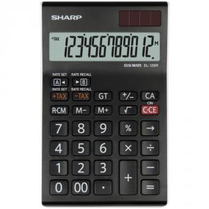 Calculator de birou, 12 digiti, EL-126RWH, 155 x 97 x 12 mm, dual power, negru, SHARP