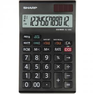 Calculator de birou, 12 digits, EL-128CWH, 155 x 97 x 12 mm, dual power, negru, SHARP