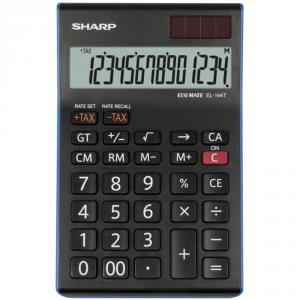 Calculator de birou, 14 digiti, EL-144TBL, 155 x 97 x 12 mm, dual power, negru, SHARP