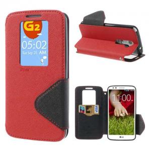 Husa LG G2 Jurnal Cu Fereastra Stand Rosu Cu Negru