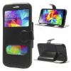 Husa Flip Cu Stand Si Dubla Fereastra Samsung Galaxy S5 Crazy Horse Neagra