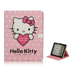 Husa iPad 4 Folio Hello Kitty Din Piele Cu Stand