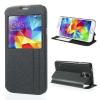 Husa Flip Cu Stand Si Fereastra Samsung Galaxy S5 G900 Textura Nisip Neagra