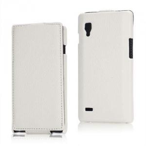 Husa Flip vertical LG Optimus L9 P765 Lychee Piele Alba