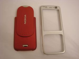 Carcasa Originala Nokia N73 Fata+spate -argintie+rosu 14 Zile