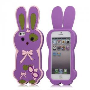 Husa Silicon Iepuras Bowknot iPhone 5 Mov IPHONE5-132G