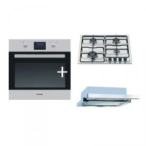 Pachet promo Pyramis: Cuptor electric 60IN 1009 Inox + Plita gaz inox 457 + Hota Sliding inox