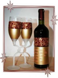 Set Sticla vin & pahare personalizate purple gold
