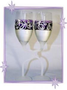 Pahare Sampanie Personalizate Nunta, Miri silver violet duo wedding glasses