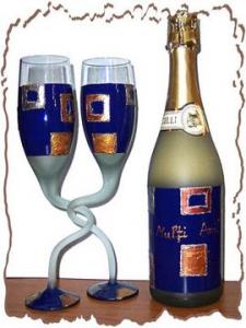 Set sampanie si pahare personalizate duo nunta Blue antique