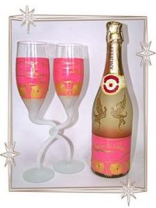 Set sampanie si pahare personalizate nunta Pink FR